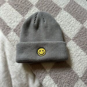 Alter’d State Gray Waffle Knit Beanie with Smiley Face